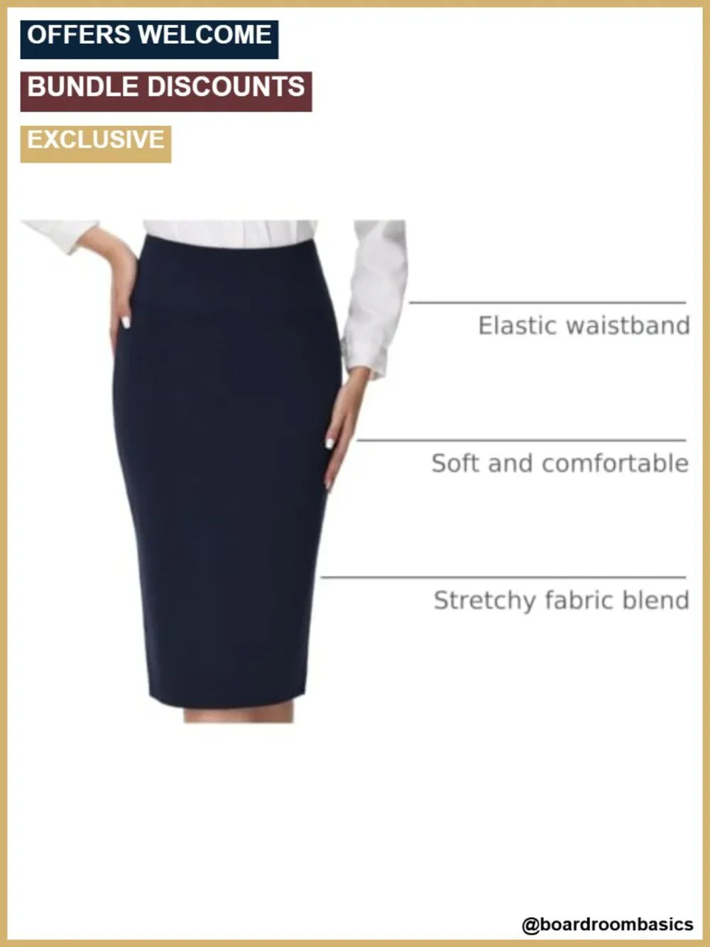 High Waist Pencil Skirt with Back Slit, Stretch Bodycon Business Skirt Below